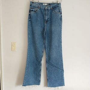 ZARA The 90’s Full Length Jeans Women 6 Blue Wide Leg Medium Wash Raw Hem 90s